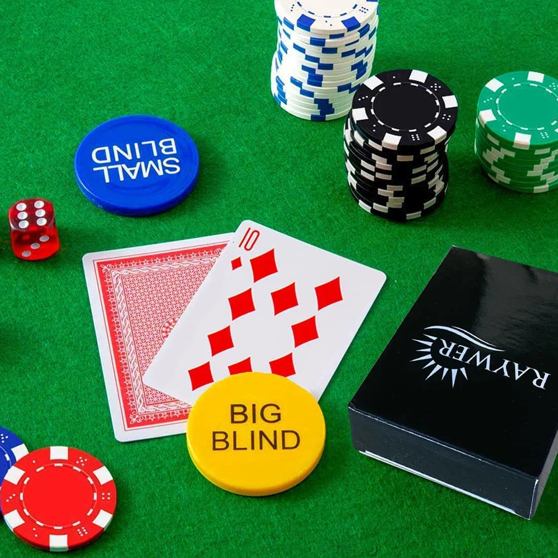 300 Chips Poker Set in Aluminum Case , Chips Weight 11.5 Gram , plus 2 Decks of Cards and 5 Dice