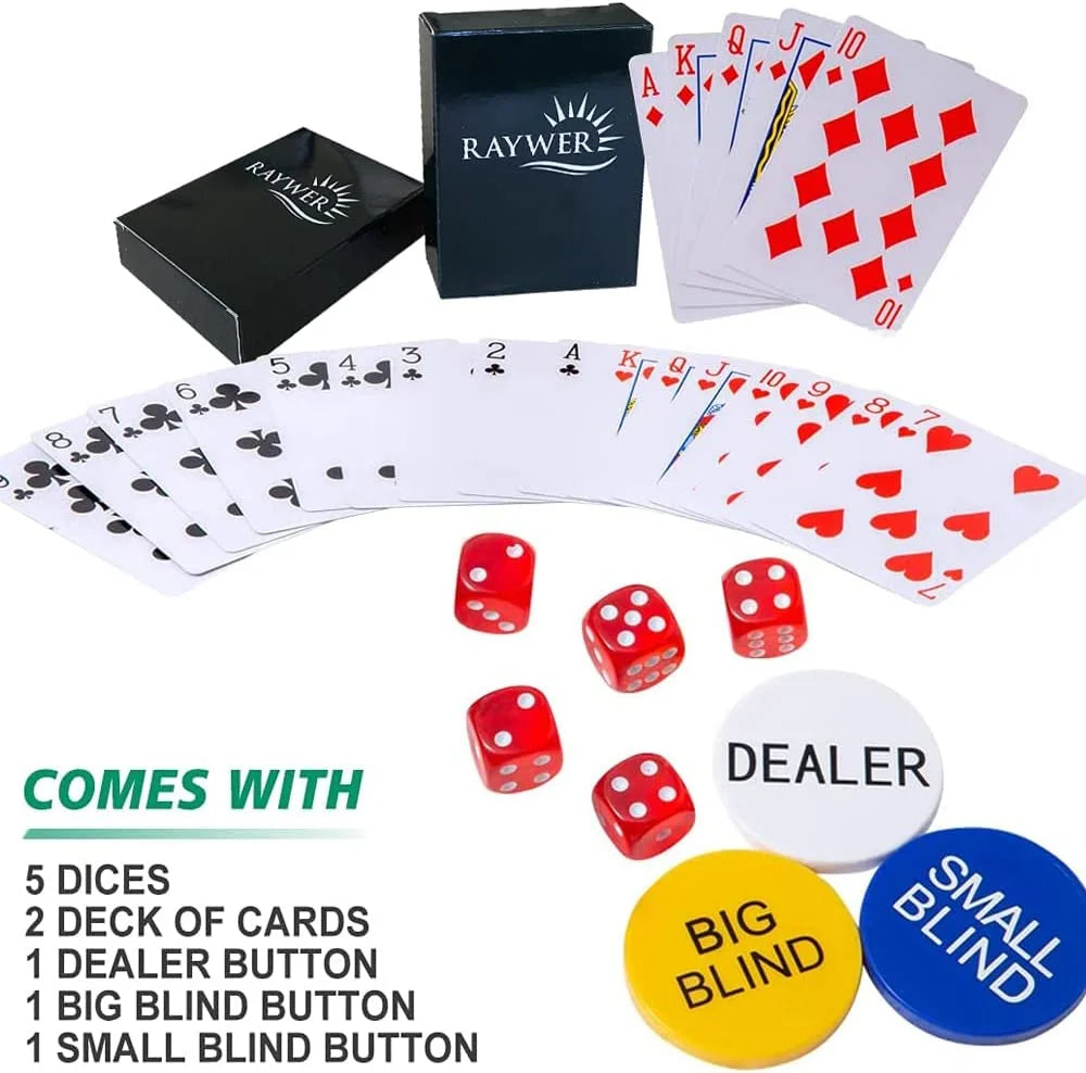 300 Chips Poker Set in Aluminum Case , Chips Weight 11.5 Gram , plus 2 Decks of Cards and 5 Dice