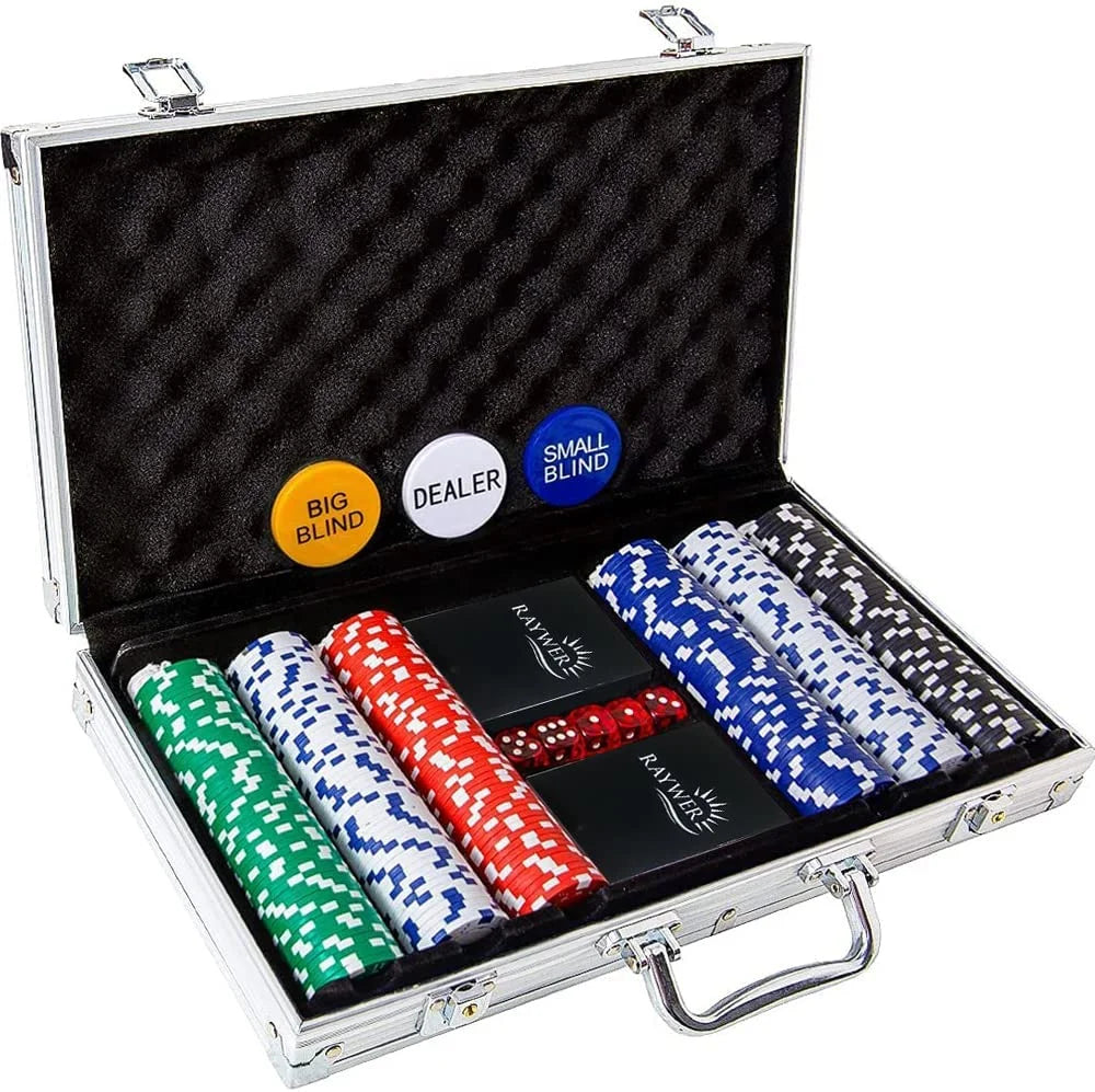 300 Chips Poker Set in Aluminum Case , Chips Weight 11.5 Gram , plus 2 Decks of Cards and 5 Dice